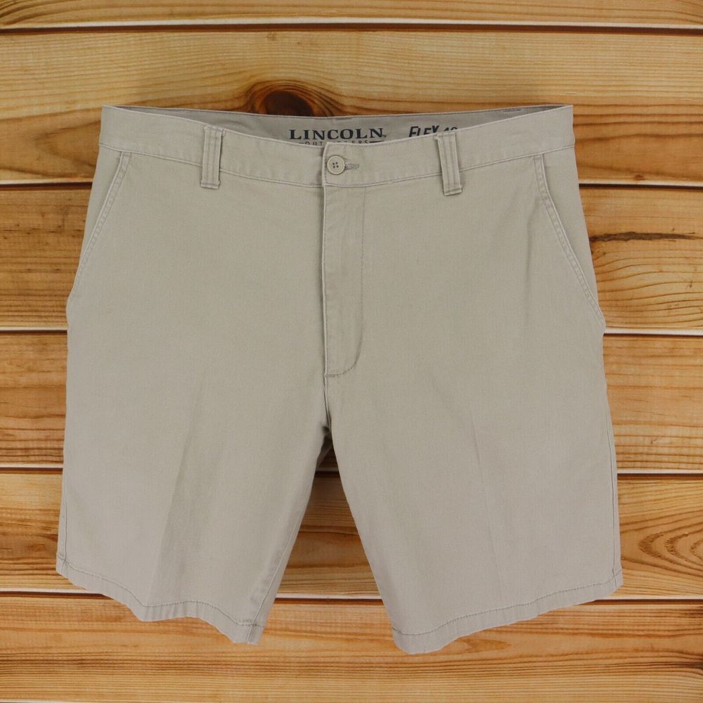 Lincoln Outfitters Shorts Flat Front Men Size 40 Beige Flex Cotton Blend Pockets